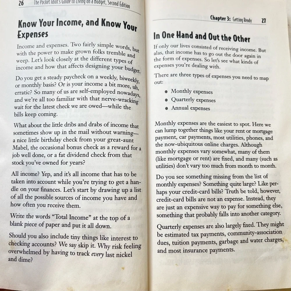 Living on a Budget by pocket idiot’s guide soft cover money saving tips
